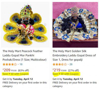 The Holy Mart God idol Full Dress @ 63% Discount + ₹50 Coupon