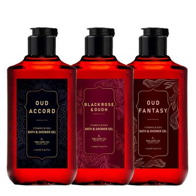 THE LOVE CO. Luxury Oud Accord + Black Rose & Oud + Oud Fantasy Body Wash Shower Gel 250ml - Bath and Body Wash For Women - Mens Body Wash Shower Gel - 100% Vegan (Combo 3)