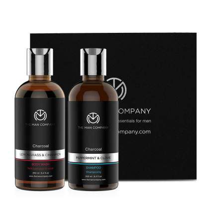 The Man Company Activated Charcoal Combo Pack for Men- Lemongrass & Cinnamon Body Wash 250ml, Peppermint & Clove Shampoo 250ml | Deep Cleansing, Refreshing, Healthy Hairs