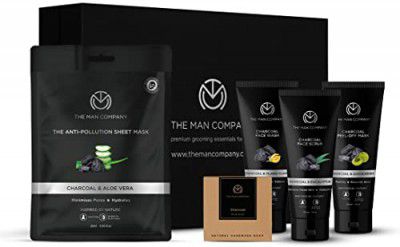 The Man Company De Tan Charcoal Facial Kit for Men with Face Wash, Face Scrub, Peel Off Mask, Sheet Mask, Soap for Whitehead & Blackhead Removal, Deep Skin Cleansing & Oil Control | Best Gift Set