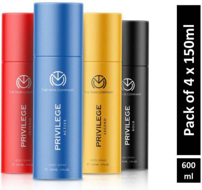 THE MAN COMPANY Privilege Intense, Legend, Bold & Active Deodorant Spray - For Men (600 ml, Pack of 4)