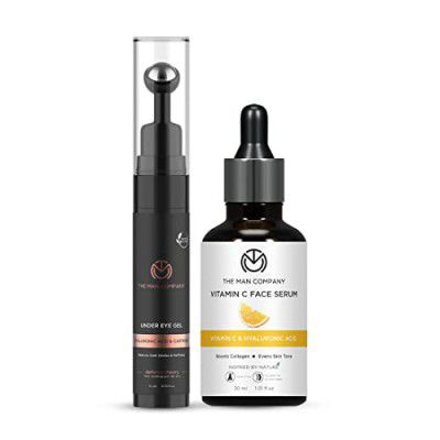 The Man Company Face Care Combo Pack with Vitamin C Face Serum and Under Eye Gel | Infused with Hyaluronic Acid, Vitamin C and Coffee - Set of 2