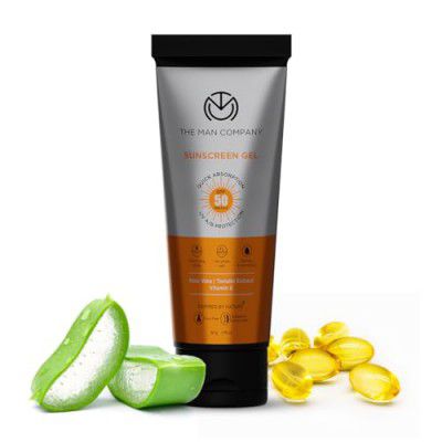 The Man Company Oil-Free Sunscreen Gel SPF 50 PA+++ For Men- 50gm | Infused with Aloe Vera, Tomato Extract & Vitamin E | UV A/B Protection