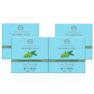 The Man Company Refreshing De-stress Soap Bar with Eucalyptus & Peppermint Long-Lasting Freshness Glowing, Soft & Supple Skin Calms & Rejuvenates Cooling Effect - 100 gm (Pack of 4)