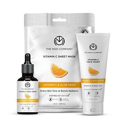 The Man Company Vitamin C Skin Glowing Combo with Face Wash, Serum, Sheet Mask