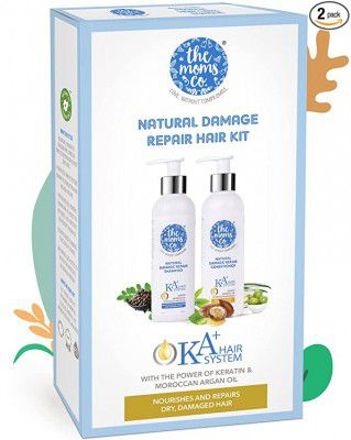 The Moms Co. Natural Damage Repair KA + Hair Care Kit with Hair Shampoo & conditioner with Keratin and Moroccan Argan Oil for Dry & Damaged Hair 400 ML