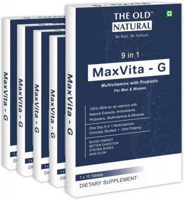 The Old Natural 9 in 1 MaxVita-G Multivitamin Tablets with Probiotics for Men and Women  (5 x 10 Tablets)