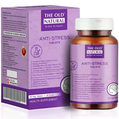 The Old Natural Anti Stress Tablets - Ashwagandha Ksm 66 Extract, L-Theanine, (Pack of 1) (Pack of 1)