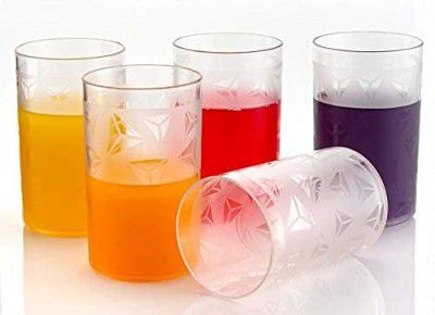 THE SR BRAND Plastic Unbreakable Water,Juice, Drinking Glass Set Glass Set (250 Ml, Glass) Glass Set (Blur Transparent Diamond Triangles, 6)