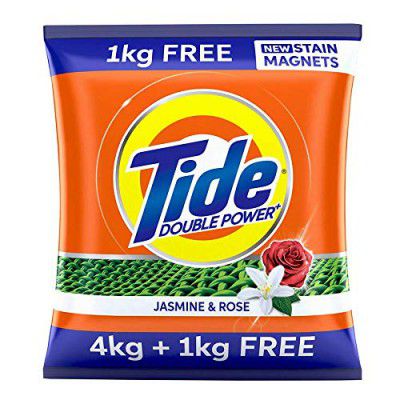 Tide Plus Double Power Detergent Washing Powder - 4 kg + 1 Kg Free (Jasmine and Rose)