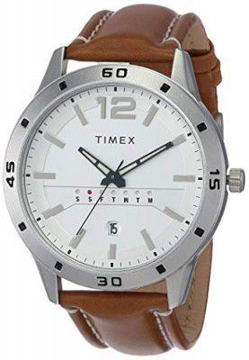 TIMEX Men Leather Analog White Dial Watch-Tw000U933, Band Color-Black