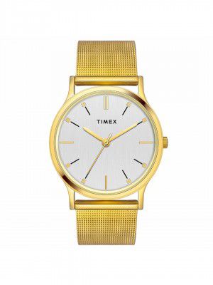 TIMEX Men Stainless Steel Analog Silver Dial Watch-Tw000R454, Band Color-Gold