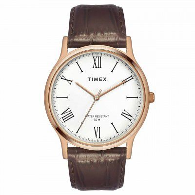 TIMEX Mens Analog White Dial Coloured Quartz Watch, Round Dial Rose Gold Stainless Steel Case - TWNTG0900