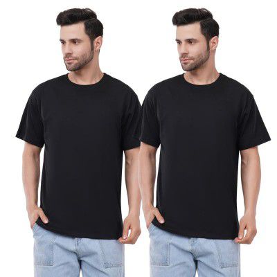 tinies Cotton Tshirt Round Neck Mens Plain Solid Regular Fit Half Sleeve Wrinkle Free Casual Wear Mens T-Shirt (Combo Set of 2)