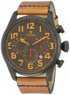 Titan Men Leather Purple Upgrades Analog Grey Dial Watch-Nl9477Nl02, Band Color-Brown