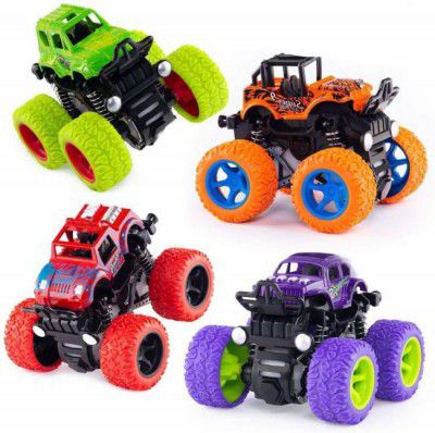 TITIRANGI 4 Pack 4WD Monster Truck Cars,Push and Go Toy Trucks Friction Powered Cars 4 Wheel Drive Vehicles for Toddlers Children Boys Girls Kids Gift-4PCS (Multicolor)