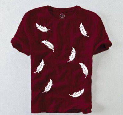 tiya creation Men Printed Round Neck Maroon T-Shirt