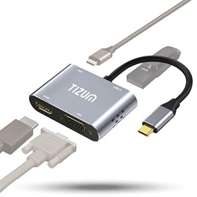 tizum Aircase USB C Hub,(4-in-1) Portable Multiport Adapter/Connector,Pd 100W,Type C to 4K Hdmi,Vga,USB 3.0 Fast Charging,Data Transfer 5Gbps