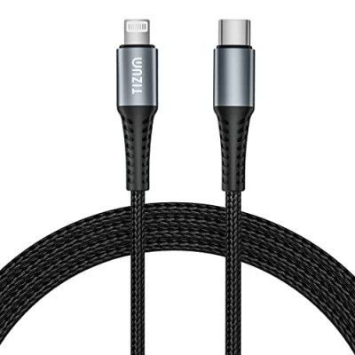 Tizum AirCase Usb Type C To Lightning Cable With 20W Charging & 480 Mbps Data Transmission Speed For Iphones, Ipads & Other Ios Devices| Nylon Braided With Aluminum Housing | 3.9F (1.2M) |Black