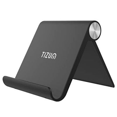 Tizum Multi Angle Foldable Tablet/Mobile Phone Tabletop Stand Holder, Adjustable Angle, Anti-Slip Pads, Cradle, Dock Compatible for Ipad, Tablets, Smartphones, Kindle with Screen Up to 10-Inch (Black)