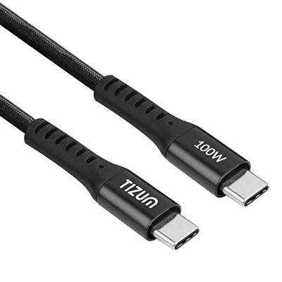 tizum Type C To Type C Usb 3.1 (100W~20V/5A) Pd Fast Charging Cable with E-Marker Smart Chip, Up To 5Gbps Data Sync, High-Density Nylon Braiding| For Macbook, Laptop, Smartphone, Tablet (1M/ 3.3Ft)