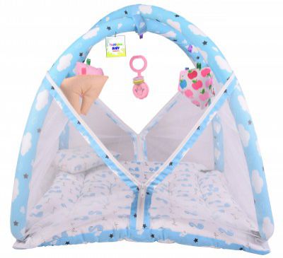 Toddylon Baby Bedding for New Born Play Gym Bed with Mosquito Net (0-6 Months) Blue