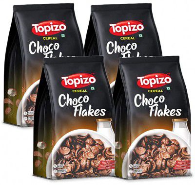 Topizo Cereal Choco Flakes (Wholegrain High Fibre Wheat Chocos Snack) Pack of 4, 800g