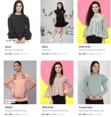 Myntra : Tops Upto 90% off starting From Rs.189