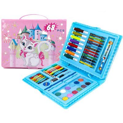 Toy Imagine 68 Pcs Colour Set for Kids 12 color crayon, 8 Sketch Pens, 8 Color Pencils, 6 Oil Plaster Color, 12 Color Water Paint, 1(Eraser, Sharpener, Scale, Pencil, Water Paint Brush, Glue).