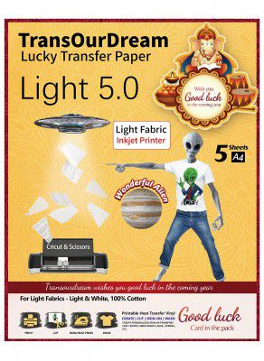 TransOurDream Light 5.0 Iron on Heat Transfer Paper for Light Fabric (5Sheets,A4, Light 5.0) Iron-on Transfers Paper for White T-Shirts Printable Heat Transfer Vinyl for Inkjet Printer(TRANS-L5-5)