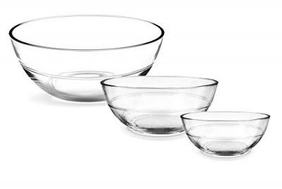 Treo by Milton Glass Serving and Mixing Bowl Jelo Set of 3 (420 ml, 800 ml, 1430 ml) Transparent