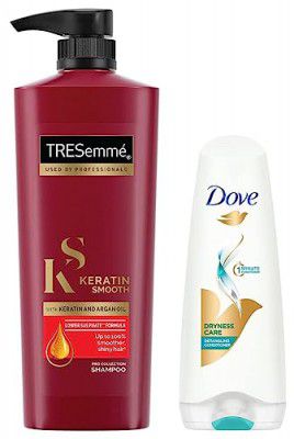 TRESemme Keratin Smooth Shampoo, 580ml And Dove Dryness Care Conditioner, 180ml