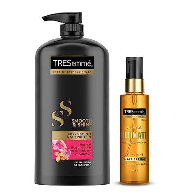 TRESemme Smooth and Shine Kit for Super shiny Finish - Smooth and Shine 1L Shampoo and Gloss Ultimate 100ml Serum