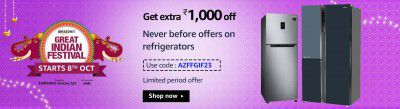 Triple Discount on Refrigerators: 1000 OFF COUPON + 10% SBI BANK