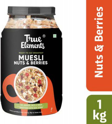 True Elements Crunchy Nuts & Berries Muesli with Almonds & Cranberries, Ready to Eat Breakfast Plastic Bottle (1 kg)