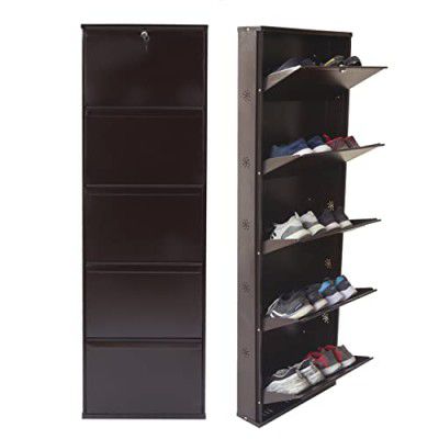 TRUPHE Optimio Alloy Steel 5 Door Shoe Rack 21" for Home | Holds Upto 15 Pairs | Wall Mounted