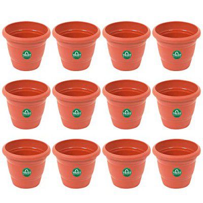 TrustBasket UV Treated Plastic Round Pot (6 Inches)-Terracotta Color -Set of 12 