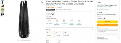 Truvic Nylon Hair Extension Generic Synthetic Parandi Choti For Women And Girls (30 Inch, Black)