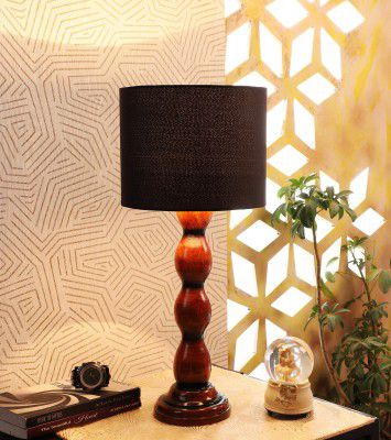 tu casa Ntu-209 Cotton Shade Table Lamp with Wood Base and B-22 Holder ( Black, Bulb not Included)