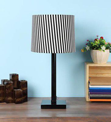 Tu Casa TC-26.-.Height-19.-.Zebra printShade.-.with Metal Base Table Lamp (B-22 - Brass Holder-Bulb NOT Included).-Bed Switch-Not Included, Black, L * W * H (9X9X18''Inches)