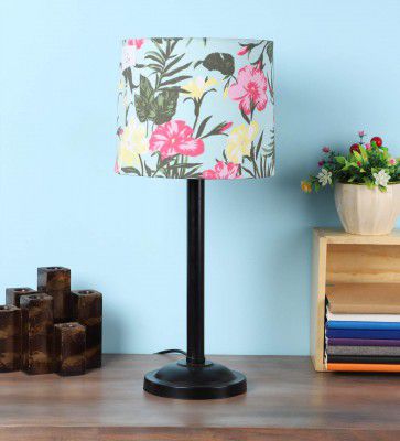 tu casa TC-29 Height-20 Floral printShade with Metal Base Table Lamp (B-22 - Brass Holder--Bulb NOT Included) Bed Switch Not Included, Black, L * W * H (9X9X19Inches)