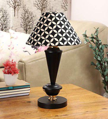 Tu Casa-TC-50.-.Height-17.-.Geometric Black & White printShade.-.with Metal Base Table Lamp (B-22 - Brass Holder-Bulb NOT Included).-Bed Switch-Not Included