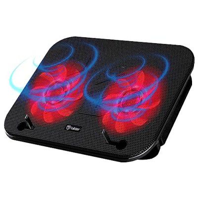 Tukzer Laptop Cooling Pad Stand Riser, Portable Slim Quiet USB Powered Gaming Cooler Chill Mat| 2-Red-LED Fans| USB Powered| 2-Viewing Angles |10-to-15.6-inch laptops