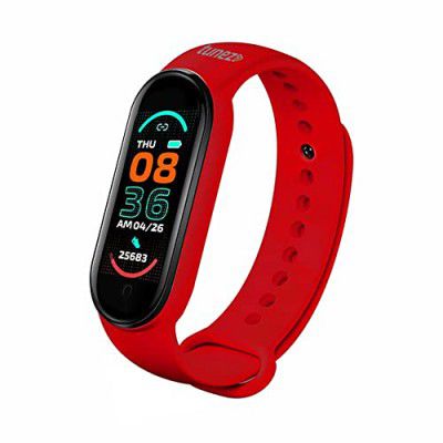 tunez Swastha S30 Smart Band Watch with 1.1 inch IPS LCD Display,14 Days Battery Life,24/7 Heart Rate, Sleep Monitoring, USB Charging Compatible with All Android and iOS Devices (Red), Extra Large