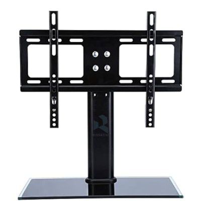 TV Table Stand 32-55 Inch LED/LCD, Top Leg Stand Universal with Tempered Glass Base Adjustable TV Floor Stand Mount