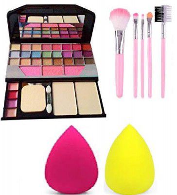 TYA Makeup Kit + 5 Pcs Makeup Brush + 2 Pc Blender Puff Combo