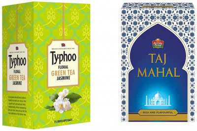 Typhoo Floral Jasmine Green Tea Bags (25 Tea Bags) + Taj Mahal