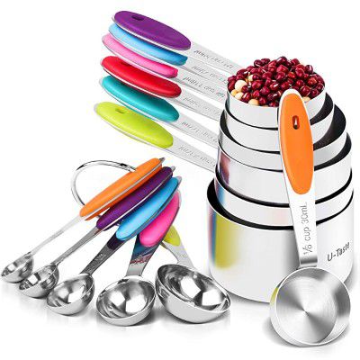 U-Taste Durable 18/8 Stainless Steel Measuring Cups and Spoons Set of 12: 7 Measuring Cups & 5 Measuring Spoons