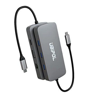 UBIPOL USB C 10 in 1 Hub & Docking Station, Multiport Type C to HDMI VGA 4K Adapter, 3 USB, RJ45?Audio 3.5, PD Fast Charging, Compatible with Lenovo, Samsung, iPad and Other Type C Devices