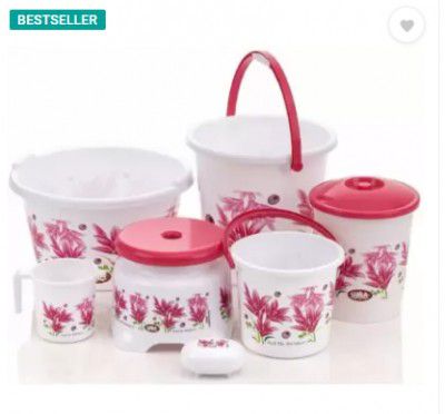 UMA Plastic Bathroom Set 07 Pieces Heavy Duty, Large Capacity 20 L Plastic Bucket  (Pink)